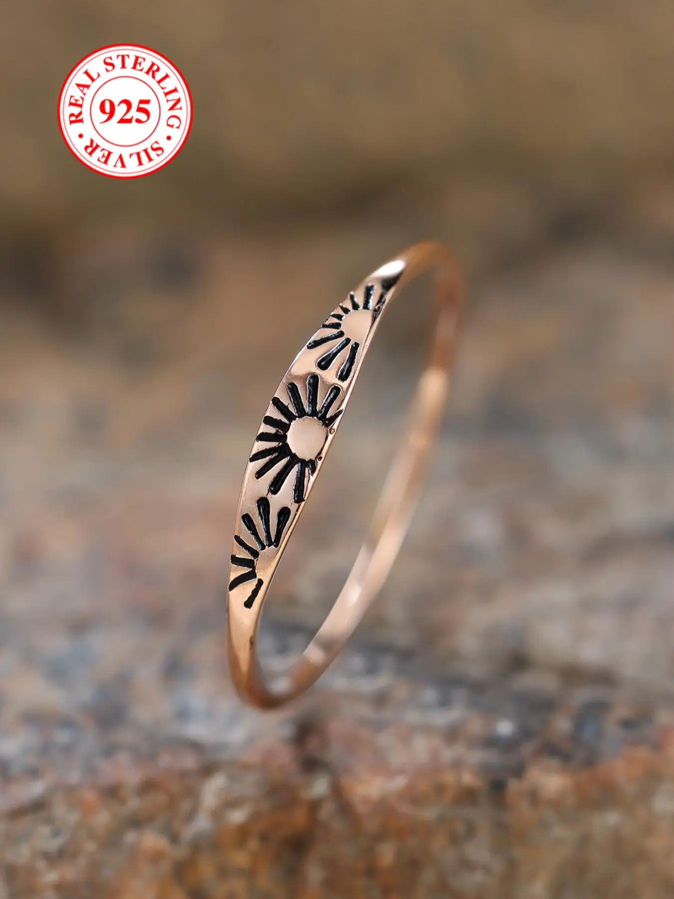 S925 Sterling Silver Sun Embossed Decor Ring, 2025 New Style Fashion Accessories for Women & Girls, Trendy All-match & Exquisite Jewelry for Birthday Gift, Unique Rings, Elegant Everyday Ring, Vintage Embossed Ring, Statement Ring, Real Rings