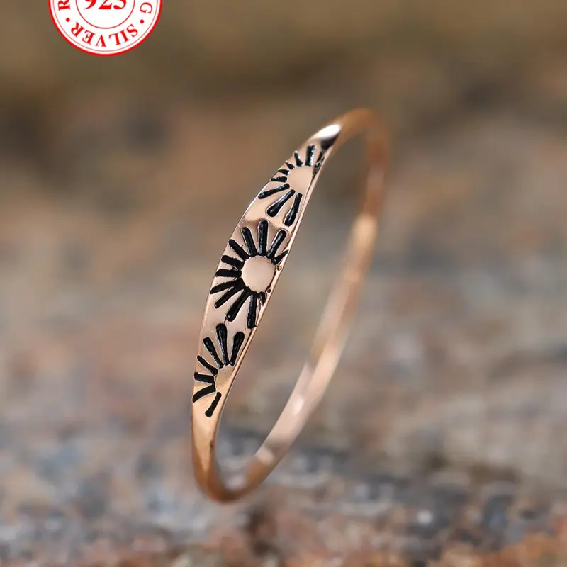 S925 Sterling Silver Sun Embossed Decor Ring, 2025 New Style Fashion Accessories for Women & Girls, Trendy All-match Jewelry for Birthday Gift, Unique Rings, Beautiful Rings, Vintage Embossed Ring, Statement Ring