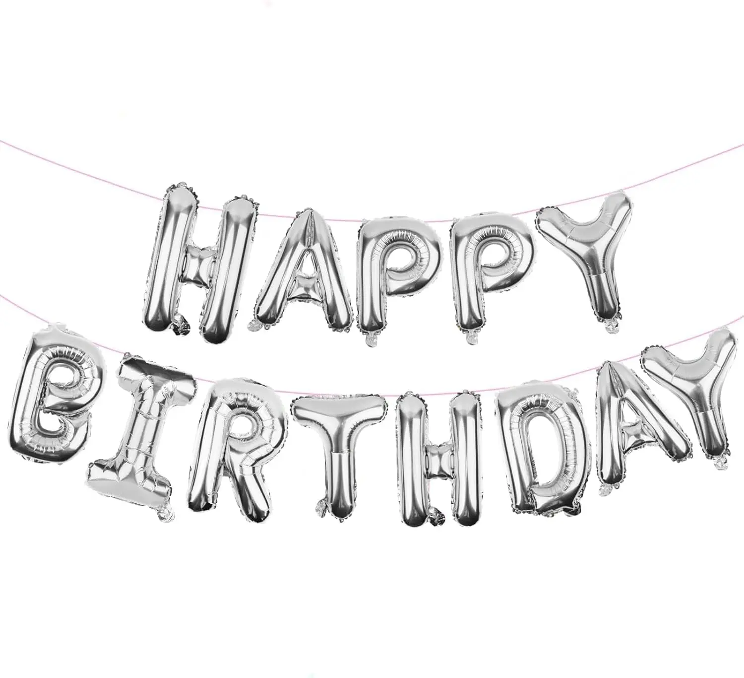 16 in Happy Birthday Mylar Foil Letter Balloon Set - 13-Piece Self-Seal Inflatable Lettering Banner with Ribbon, Eco-Friendly Party Home Supplies, Balloon Garland Accessory, Indoor/Outdoor Kids Decor