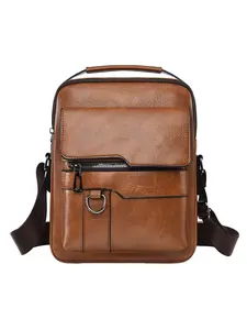 High-Quality Retro PU Leather Men's Crossbody Bag, Multi-Compartment Design, Business Casual Shoulder Bag, Versatile Commute Backpack