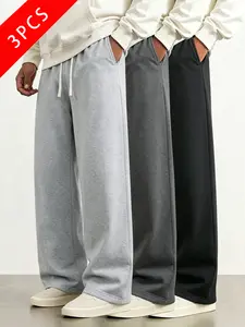 3-pack men’s knit casual athletic pants, loose straight-leg versatile sweatpants, spring/summer/autumn styles