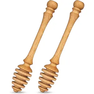 Beech Wooden Honey Dipper Sticks Set of 2, 7.1 Inch Wooden Honey Spoons for Honey Jar, Perfect Honey Stirring Tool, Unique Honey Sticks for Tea, Kitchen and Wedding Favors