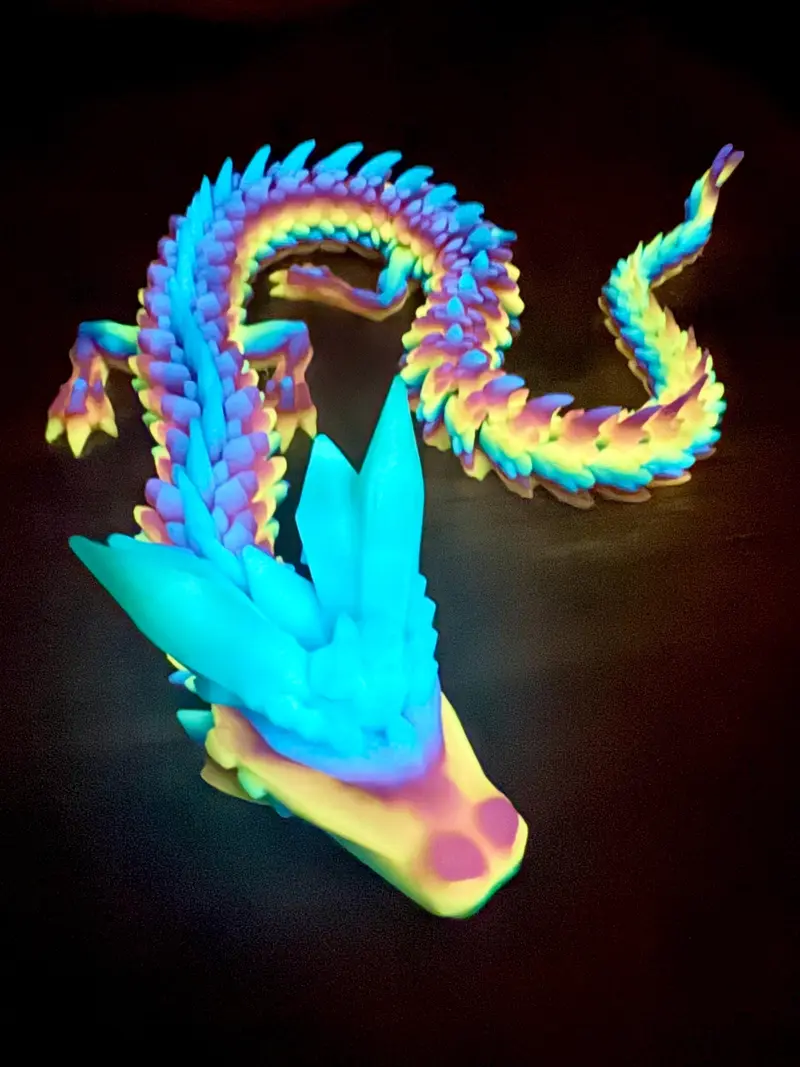 3D Printed Articulated Crystal Dragon, Glow In The Dark Fidget Toy