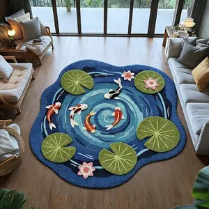 Koi lotus pond bedroom bedside special-shaped carpet, Shaggy rug, light luxury living room coffee table non-slip floor mat personalized decorative washable ins style bathroom door carpet