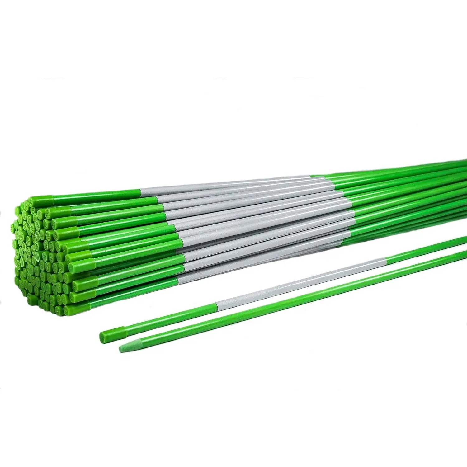 4ft Green Fiberglass Driveway Markers - 100 Pack of 48 Inch x 5/16 Inch Dia Snow Stakes with Reflective Tape, Heavy Duty Property Line and Plow Markers, Ideal for Driveway Entrance and Yard Marking