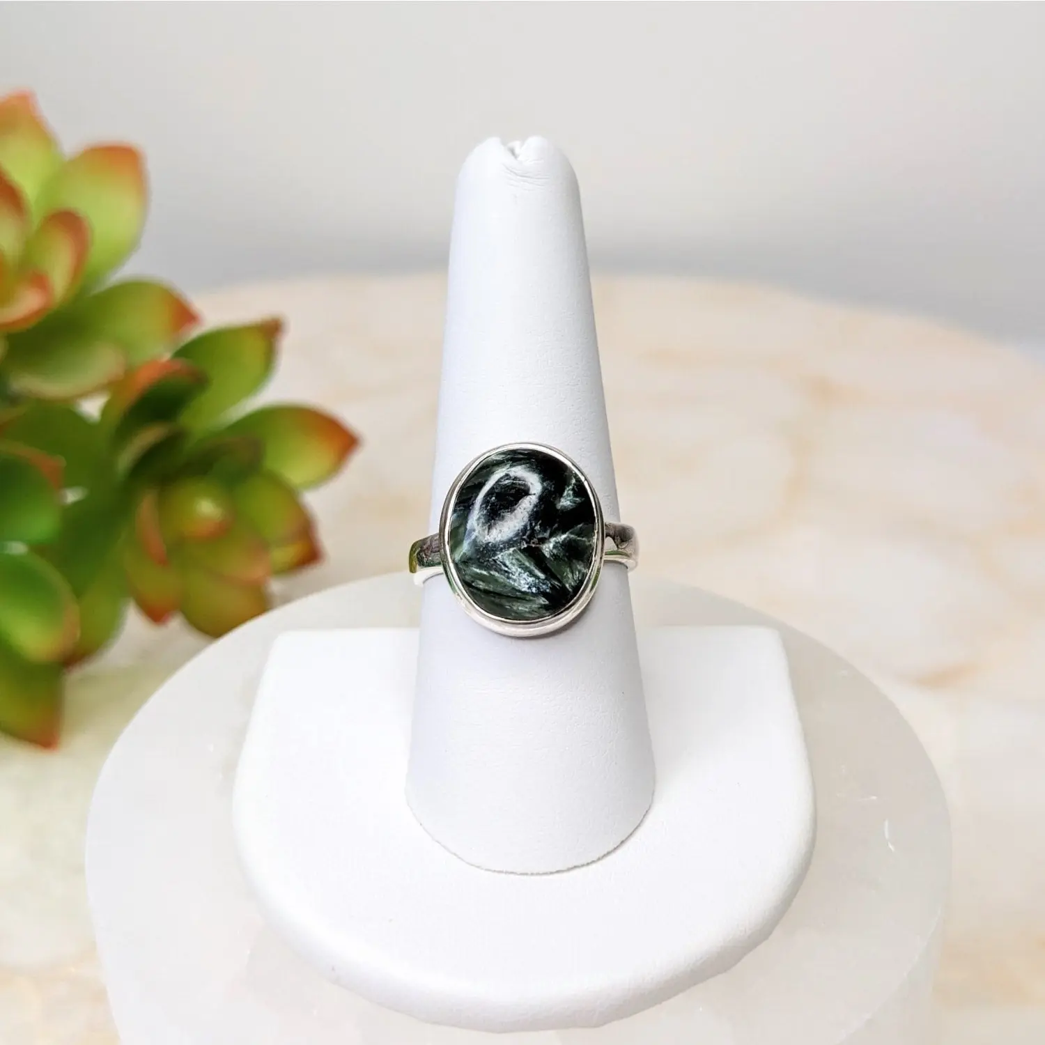 Seraphinite Oval Ring Sz 9 #LV4844
