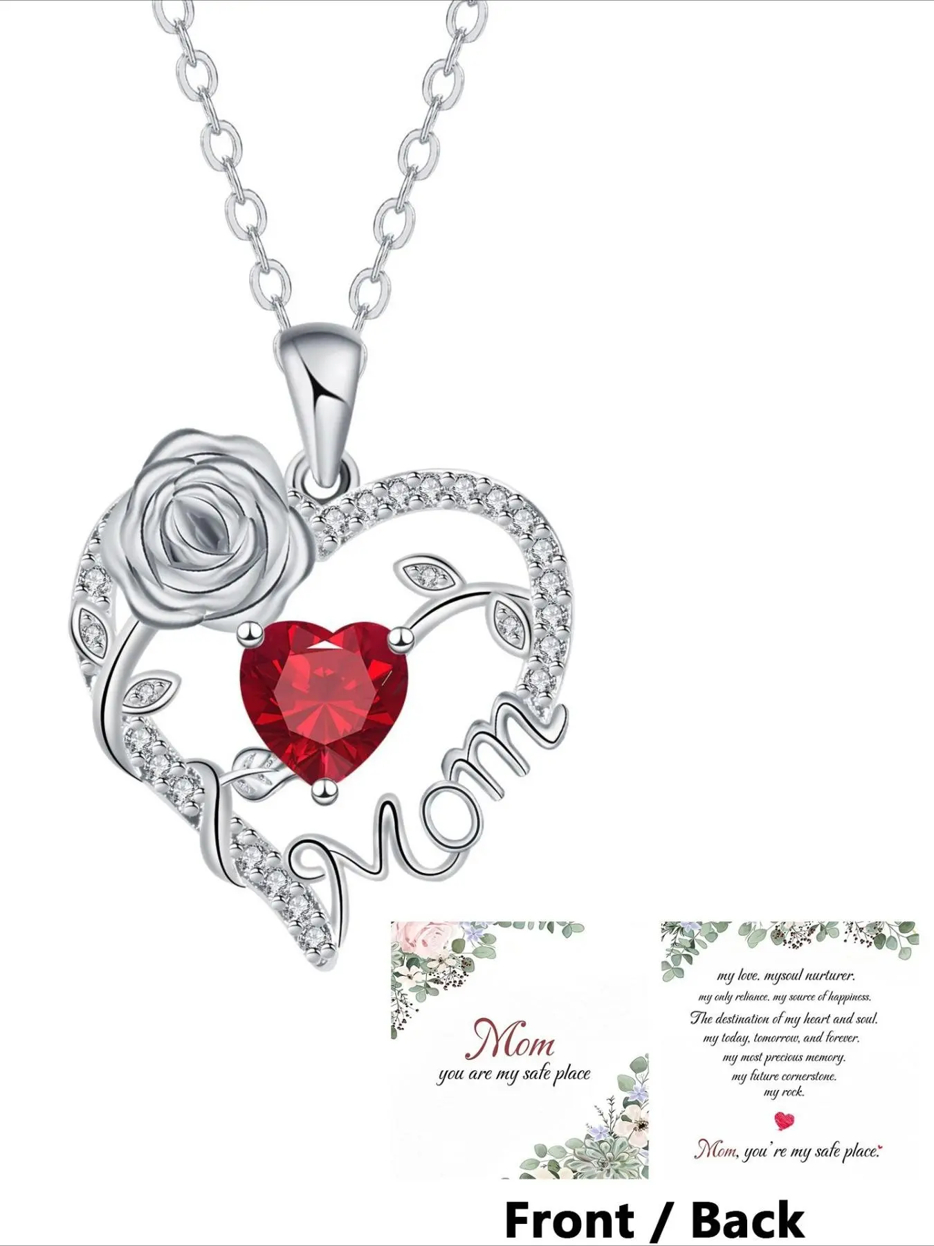 A set of greeting cards paired with Mom's Heart-Shaped Rose Necklace, Exquisite jewelry gift, elegant, a women's necklace, Mother's Day gift, elegant zirconium jewelry, perfect for mom's birthday