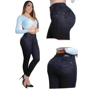 Colombian Jeans Bon Bon Up 8331 High Waist Tummy Control Push Up Effect Skinny Jeans for Women Black Color Heart-Shaped Design with 3 Buttons for Enhanced Volume and Lift