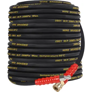 Washer Hose 50FT with 3/8 Inch Quick Connect, High Tensile Wire Braided Power Washer Hose, Kink Proof Extension Hose for  Floors Swimming Pool Washing, 4000 PSI