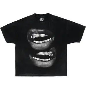 Grin Fang Mouth Graphic T-Shirt Sweatshirt Hoodie, Y2K Streetwear Edgy Smile Tee