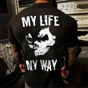 Gildan Men's 5000 Heavy Cotton T-Shirt, "My Life My Way" Skull Graphic Tee, Short Sleeve Classic Fit Casual Streetwear, Tshirt