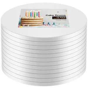 12pcs Cake Drums 12 Inch Round  12in Boards Set 1/2" Thick Sturdy Cardboard Base For Wedding & Party Desserts Food Grade Baking Decorating Para Pastel (white)