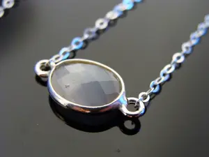 Bezel Set Moonstone Necklace · 925 Sterling Silver Link Chain · Rainbow Moonstone Jewelry · Gift for Her · June Birthstone