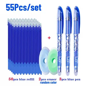 55 Piece Set of Erasable Gel Pen and Refill Stick 0.5mm Magic Erasable Neutral Pen Washable Handle Office School Writing Stationery