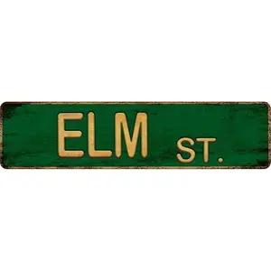 Vintage Metal Tin Street Sign, 4 x 16 inches, ELM st, for Home, Restaurant, Bar, Cafe, Garage - Retro Wall Decor Plaque