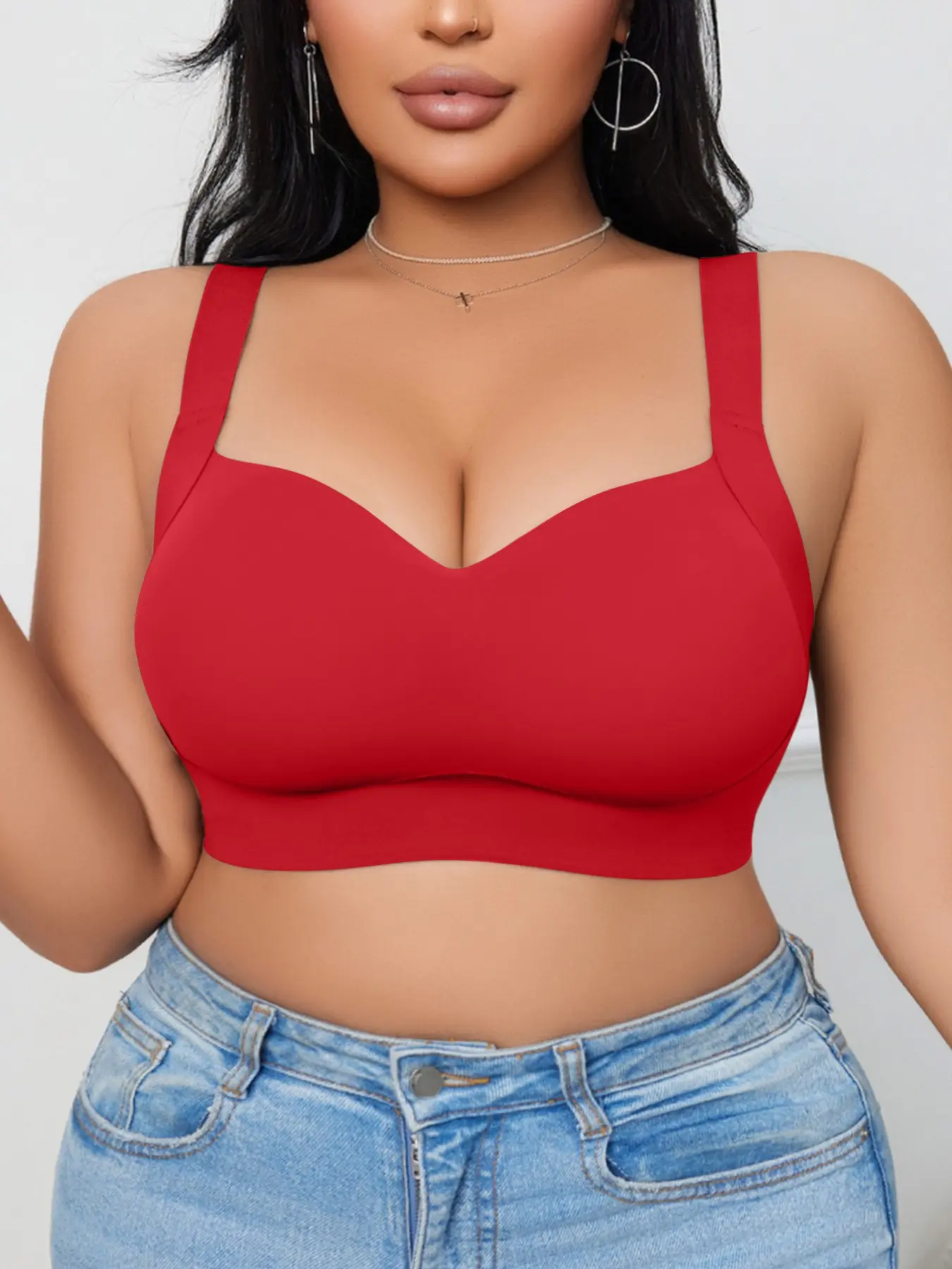 Plus Size Women's Light Sports Seamless Wireless Supportive Comfortable Casual Breathable No Underwire Lift & Push Up Backless Bra, Perfect for Daily Wear