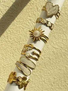 Women's Simple Fashion Sunflower Dainty Stacking Rings Set, 6-Piece Casual Party Jewelry Gift, Perfect Valentine's Day Present, Adjustable Rings