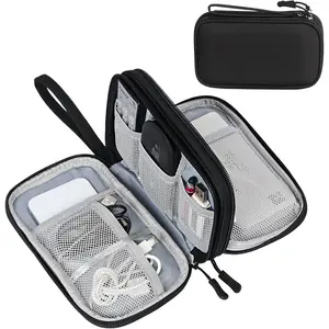 Electronic Organizer, Travel Cable Organizer Bag Pouch Electronic Accessories Carry Case Portable Waterproof Double Layers Storage Bag for Cable, Cord, Charger, Phone, Earphone, Large Size, Black
