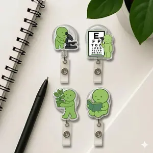Smiskii Science & Hobby Sparkly Retractable Badge Reel Cute Microscope, Optometrist, Plant, Reading Acrylic ID Holder For Teacher Lab Tech Gift