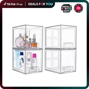 Vtopmart 4 Pack Stackable Makeup Organizer Storage Drawers, Acrylic Bathroom Organizers，Clear Plastic Storage Bins For Vanity, Kitchen clear acrylic  Boxes #dealsforyoudays