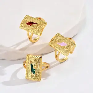 14k Gold Plated Rectangular Enamel Vintage Adjustable Ring, Suitable for Daily Wear for Men