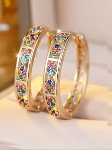 Exquisite colored zirconia earring geometric hoop design trendy retro unique ethnic charmming earrings for women & girls, Perfect for weddings various occasions, High Quality Earrings, Trendy Jewelry, Jewelry Accessories