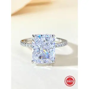 S925 Sterling Silver 4ct   Artificial Zircon  Engagement Ring, Promise Engagement Rings, Luxury Promise Wedding Ring, Fashion Jewelry Accessories for Women, Exquisite Jewelry for Birthday Gift