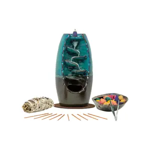 Ceramic Waterfall Backflow Incense Burner with Mixed Incense Cones, Sticks | Gift | Home Decor | Aromatherapy| FREE Organic Sage with Order