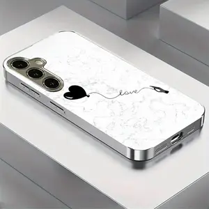 Heart Balloon Pattern Electroplated Glass Phone Case for Samsung S25-S20, Note20-Note10, a Series, Anti-Dirt, Fashionable Design