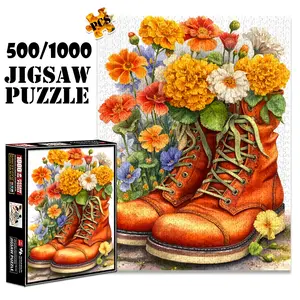 1pc 1000 piece adult puzzle 70x50cm Orange Boots with Colorful Flowers Decoration 500 pieces paper jigsaw puzzle suitable for DIY creative games for adults and families, birthday and holiday stress r
