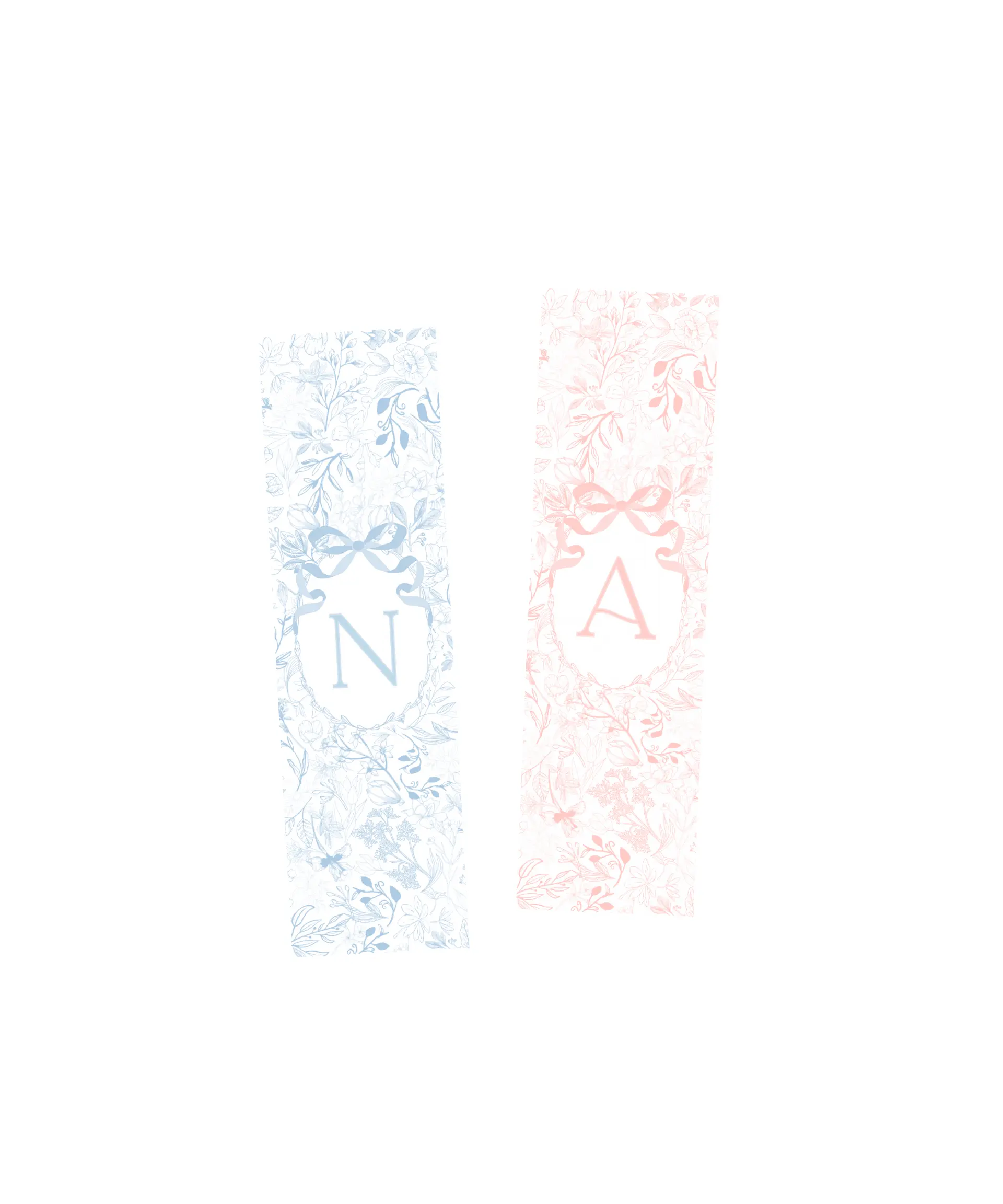 Personalized Bow Pink Coquette Customized Bookmark, Chinoiserie Initial Light Blue Letter book mark, Gift for reader