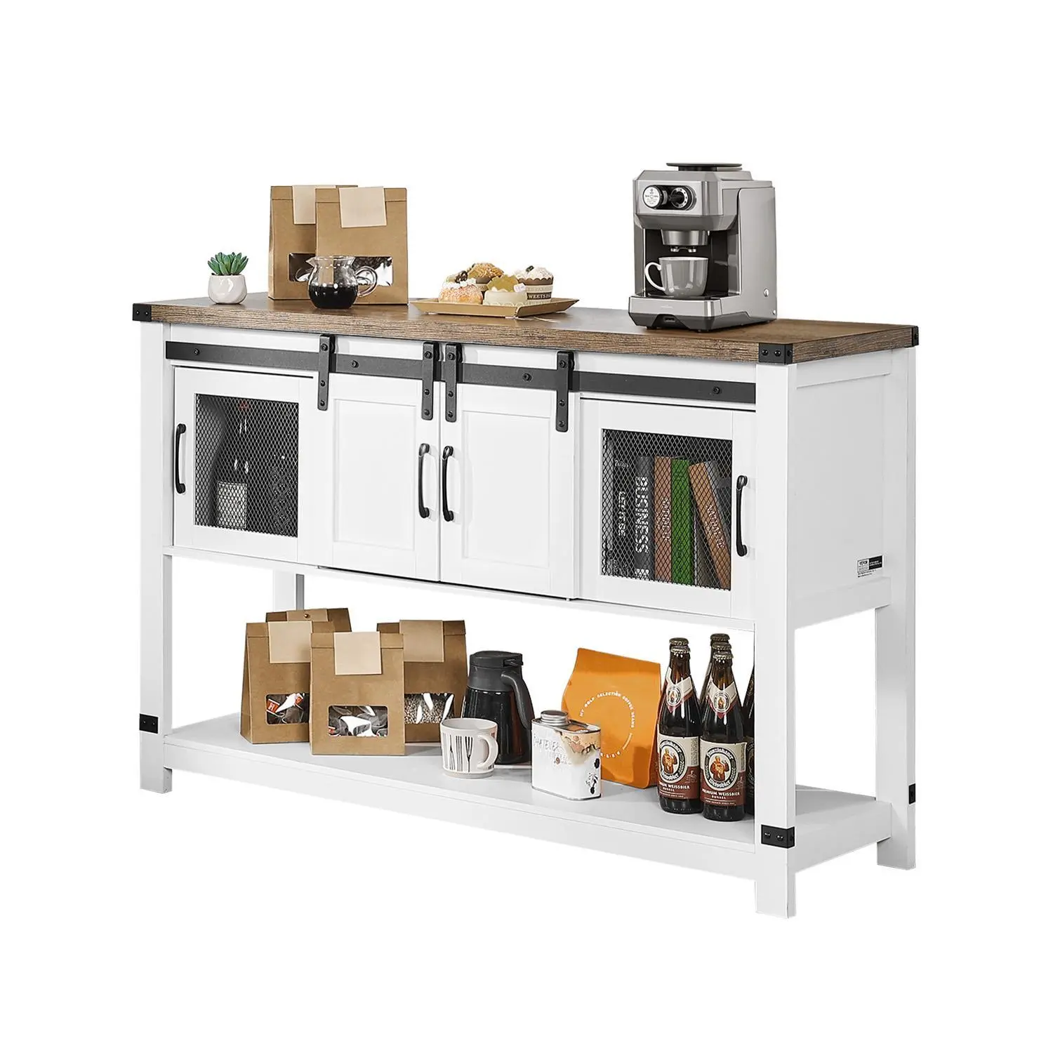 【Summerfinds】VEVOR Coffee Bar Cabinet 4-Tier Coffee Bar Table with Barn Doors for Living Room