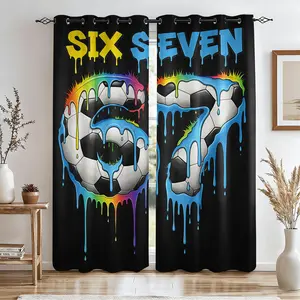 2 Panels Graffiti Soccer 67 Printed Curtains, Window Curtain, 80%-90% Light Blocking Darkening Curtains, Sporty Room Decoration Curtains for Boys Teens Bedroom, Dorm & Game Room Decor