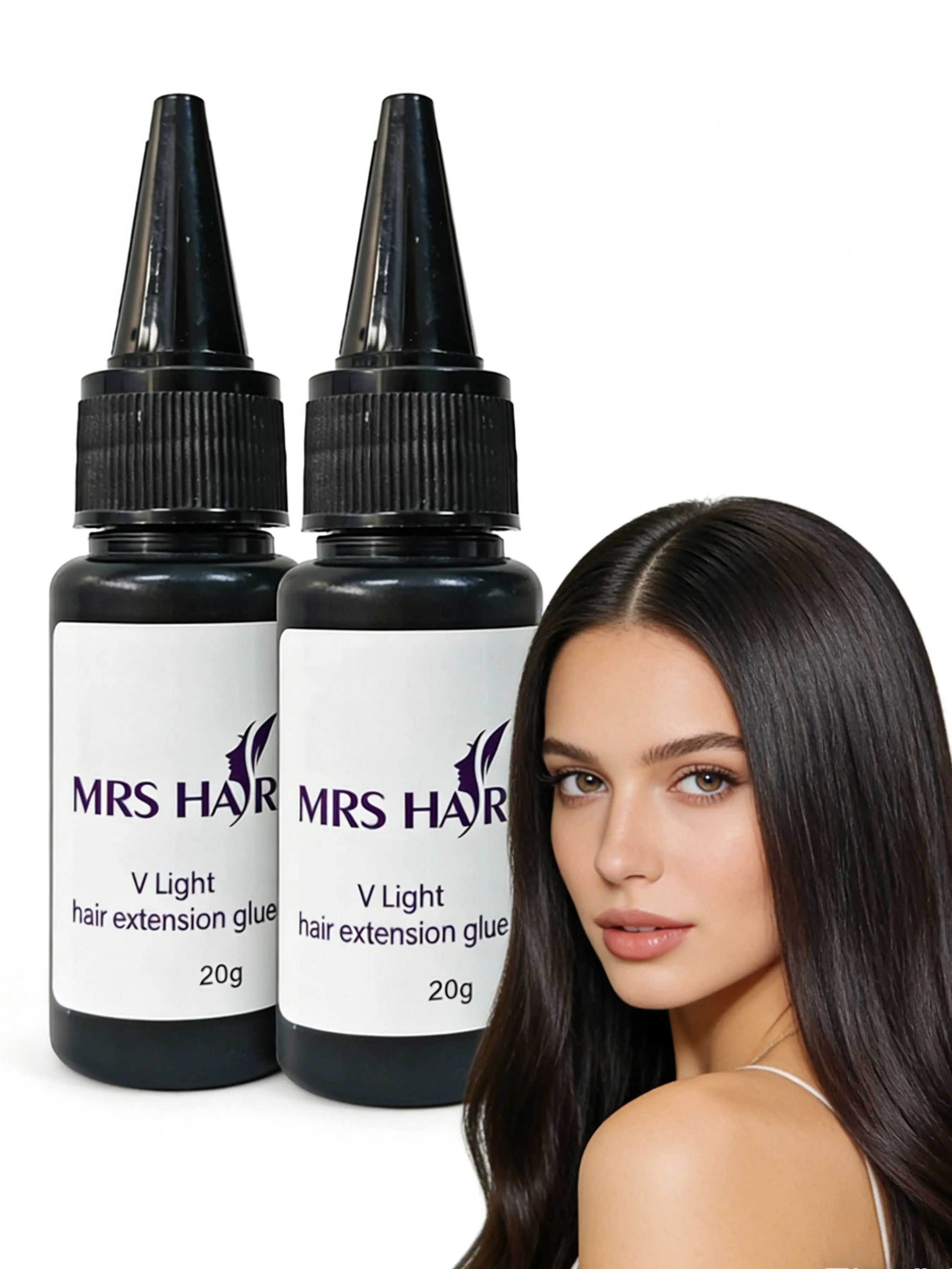 2-Pack Hair Extension Glue Adhesive V Light Cure, Total 20g, Quick Attachment, Convenient, for Hair Extensions, Hair Styling, All Seasons Use, No Ca Prop 65 Warning