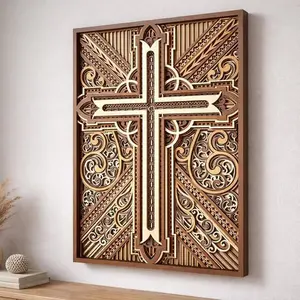 Layered Wooden Cross Wall Art, Christian Home Decor, Laser Cut Religious Wall Hanging, Faith Gift