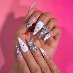 Liketete summer Butterfly French Tips Acrylic Salon Quality Press-On Nail Set 10pcs Set with Free Tool Kit - Beautiful High Quality Handmade Nails Tip
