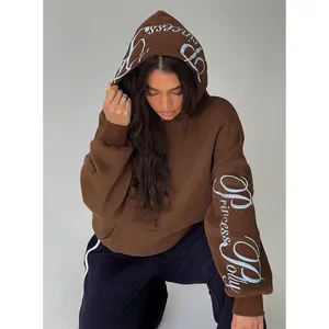 Princess Polly Script Text Graphic Hoodie Brown / Blue