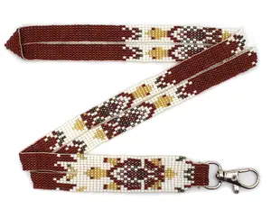 Handmade beaded Turtle design Brown White Lanyard