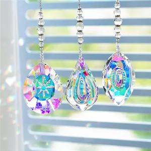 Crystal Suncatchers Hanging Rainbow Prisms Pendant with Chakra Beads for Window Indoor Outdoor Decor