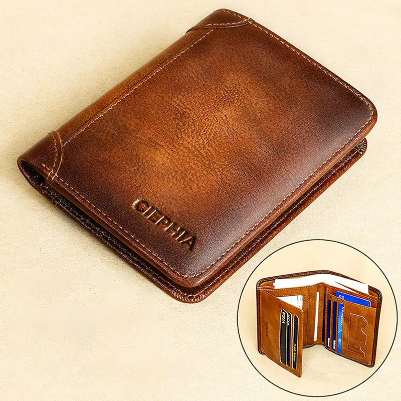 CIEPHIA Men's Genuine Leather RFID Wallet | Vintage Short Bifold Card Holder & Money Clip | Stylish Gift for Him Multi-Function