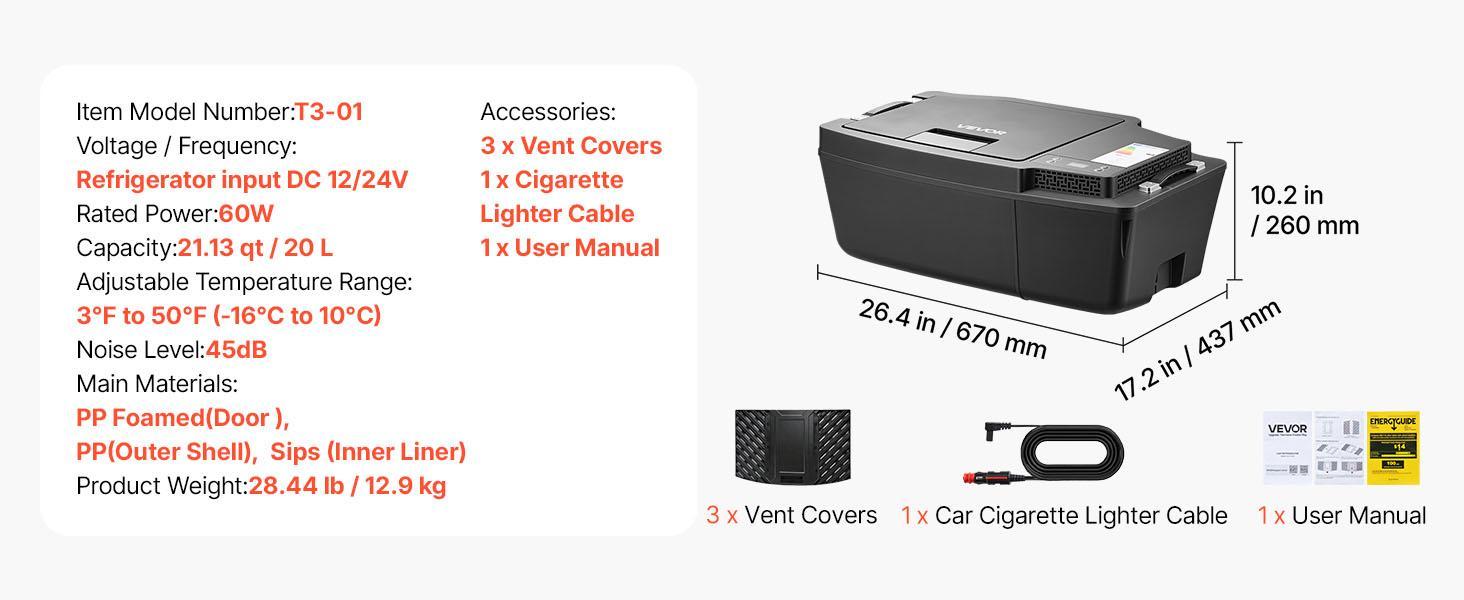 VEVOR 12 Volt Refrigerator, 21.1 QT/ 20L Car Fridge for Tesla Model 3, Portable Electric Freezer Compressor with APP Control, 12V/24V DC, 3℉ to 50℉#BackToSchool VEVOR 12 Volt Refrigerator, 21.1 QT/ 20L Car Fridge for Tesla Model 3, Portable Electric Freezer Compressor with APP Control, 12V/24V DC, 3℉ to 50℉#BackToSchool