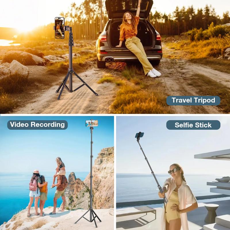 62'' Extendable Phone Tripod & Selfie Stick with Wireless Remote and Universal Holder, Compatible with iPhone, Android, and Cameras