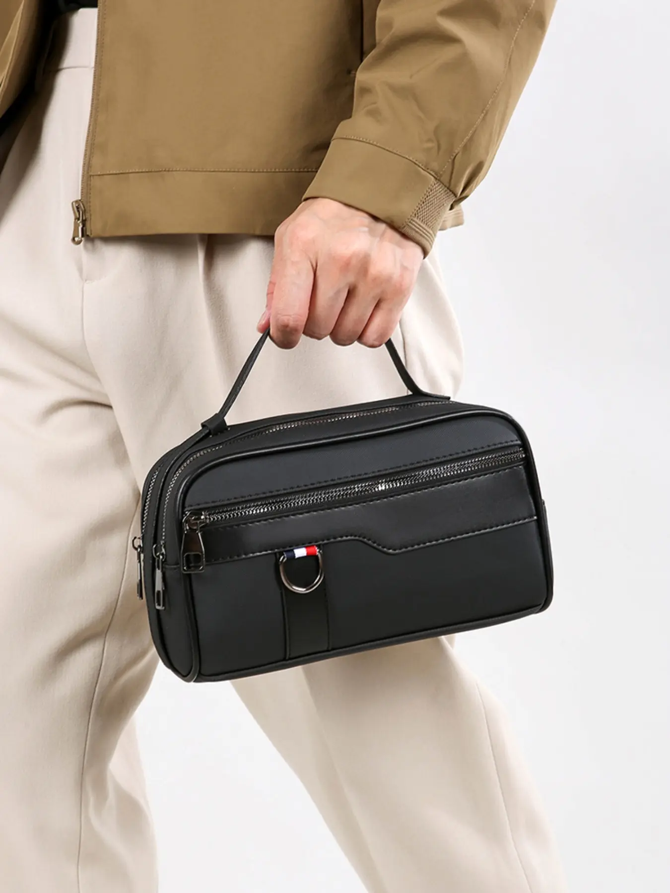 Fashion Men's Solid Color PU Leather Handbag Clutch Bag Large Capacity Storage Bag, Stylish and Durable, Perfect for Daily Use bag for man, man Zipper bag, Men Gifts