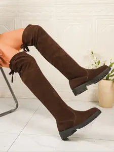 Women's Over-The-Knee High-Top Boots, Fall & Winter Classic Fashion, Asymmetrical Design, Textile Upper Material, Rubber Sole, Medium Width, Thigh High Boots
