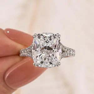 Effinny 5.0ct Split Shank Cushion Cut Engagement Ring,925 Sterling Silver Women's Promise Ring,5A Grade Cubic Zirconia Wedding Ring for Women