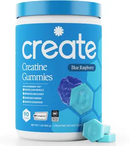 Create Creatine Monohydrate Gummies for Men & Women, Boost Focus, Strength, and Endurance, Anti-Melting Formula, Vegan, Gluten-Free, Non-GMO, 1.5g of Creatine per Gummy (Blue Raspberry)