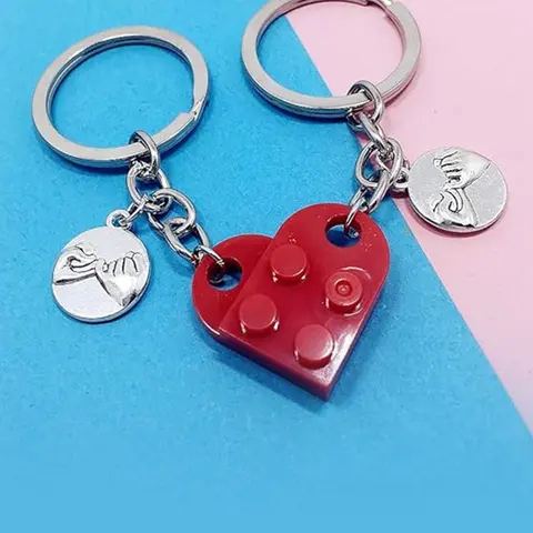 Unisex Cute Heart Shaped Keychain, 2pcs/set Building Block Design Keychain for Couples & Friendship, Fashion Kawaii Accessories for Car Keys & Bag Charm, Valentine's Day, Gift, Heart Keychains