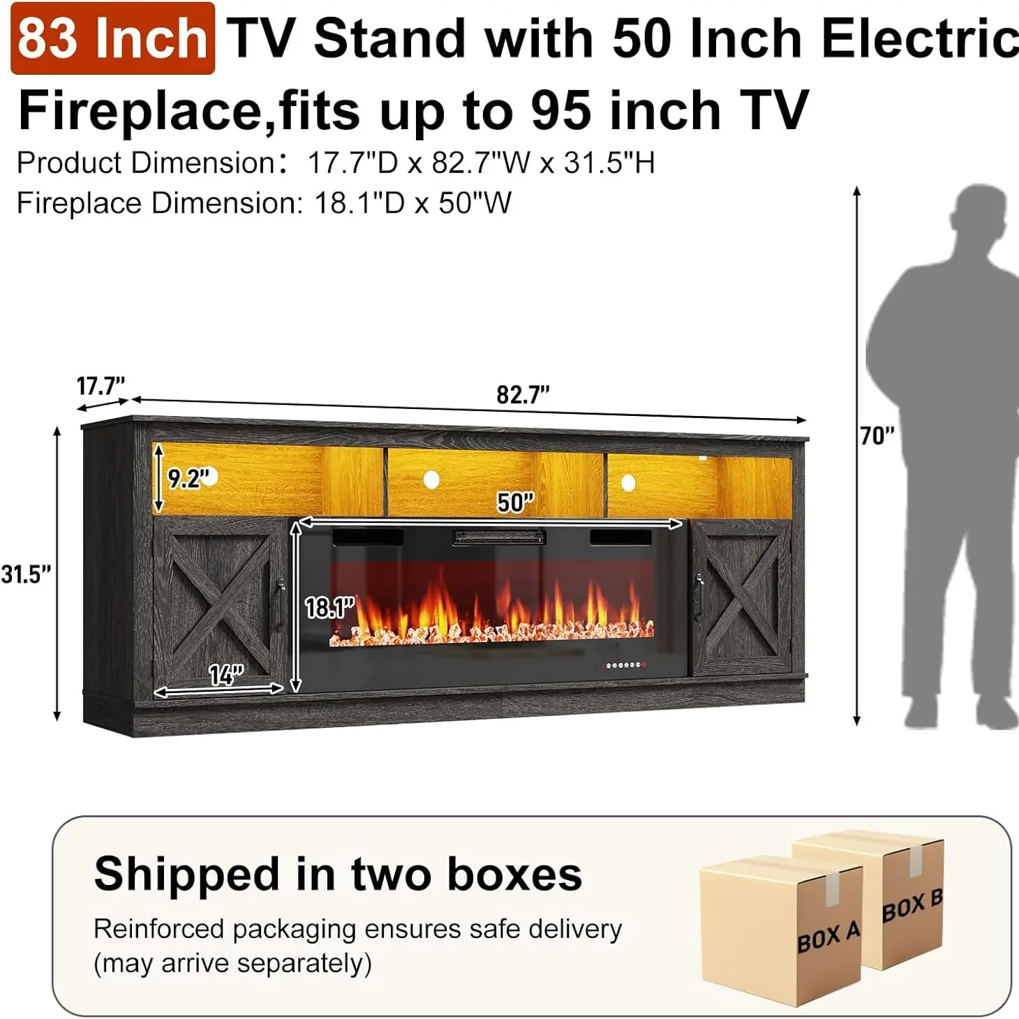 Grey (83" TV Stand Fireplace)