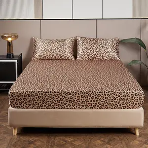 Leopard Print Fitted Sheet & Pillowcase Set, 3 Counts/set Including 1 Count Fitted Sheet & 2 Counts Pillowcase without Filler, Bedding Supplies for Home Bedroom