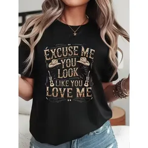 Passionate Sports Women'S T-Shirt, Round Neck Short Sleeved T-Shirt, Women'S Pure Breathable Loose Fit, Cute And Modern Combination Design, Trendy Sports, Daily Leisure, Versatile for Multiple Occasions, Women'S Top